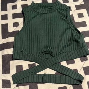 SHEIN Dark Green Ribbed Cross Strap Top
